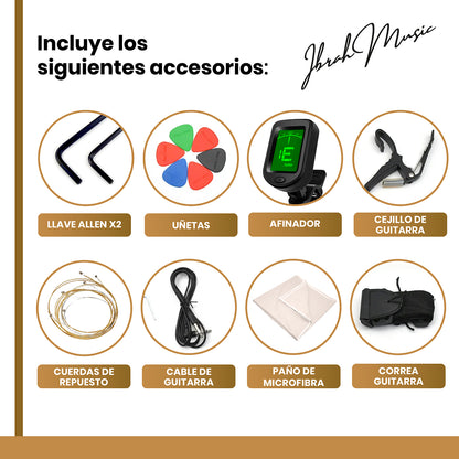 Guitarra Eléctrica Niño 30 pulgadas Negro Blanco + accesorios