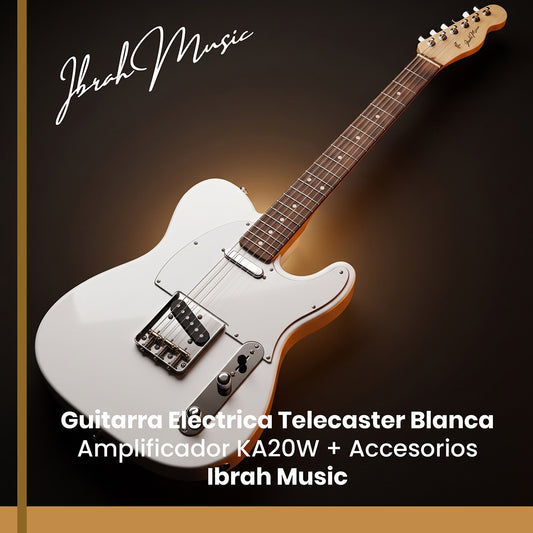 Guitarra Eléctrica Ibrah TC Style Blanca + Amplificador KA20W + Accesorios
